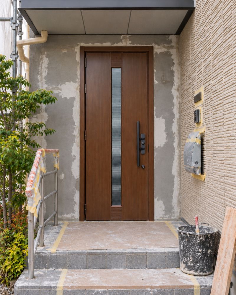 Door with full-height glass slot during installation