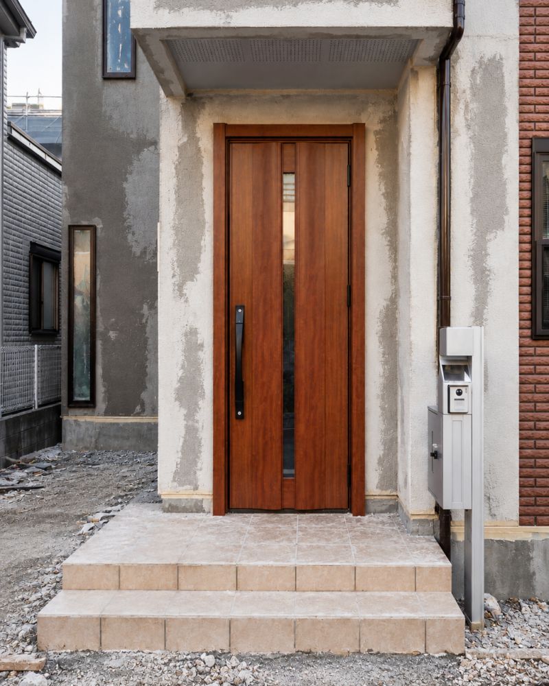 Door with central glass slot during installation